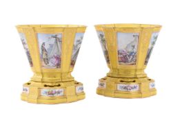 A PAIR OF FRENCH PORCELAIN YELLOW-GROUND SEVRES-STLYE VASES HOLLANDAIS, LATE 19TH CENTURY