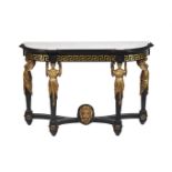 AN EBONISED AND GILT METAL MOUNTED CONSOLE TABLE IN NAPOLEON III STYLE. 20TH CENTURY