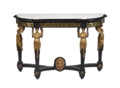 AN EBONISED AND GILT METAL MOUNTED CONSOLE TABLE IN NAPOLEON III STYLE. 20TH CENTURY