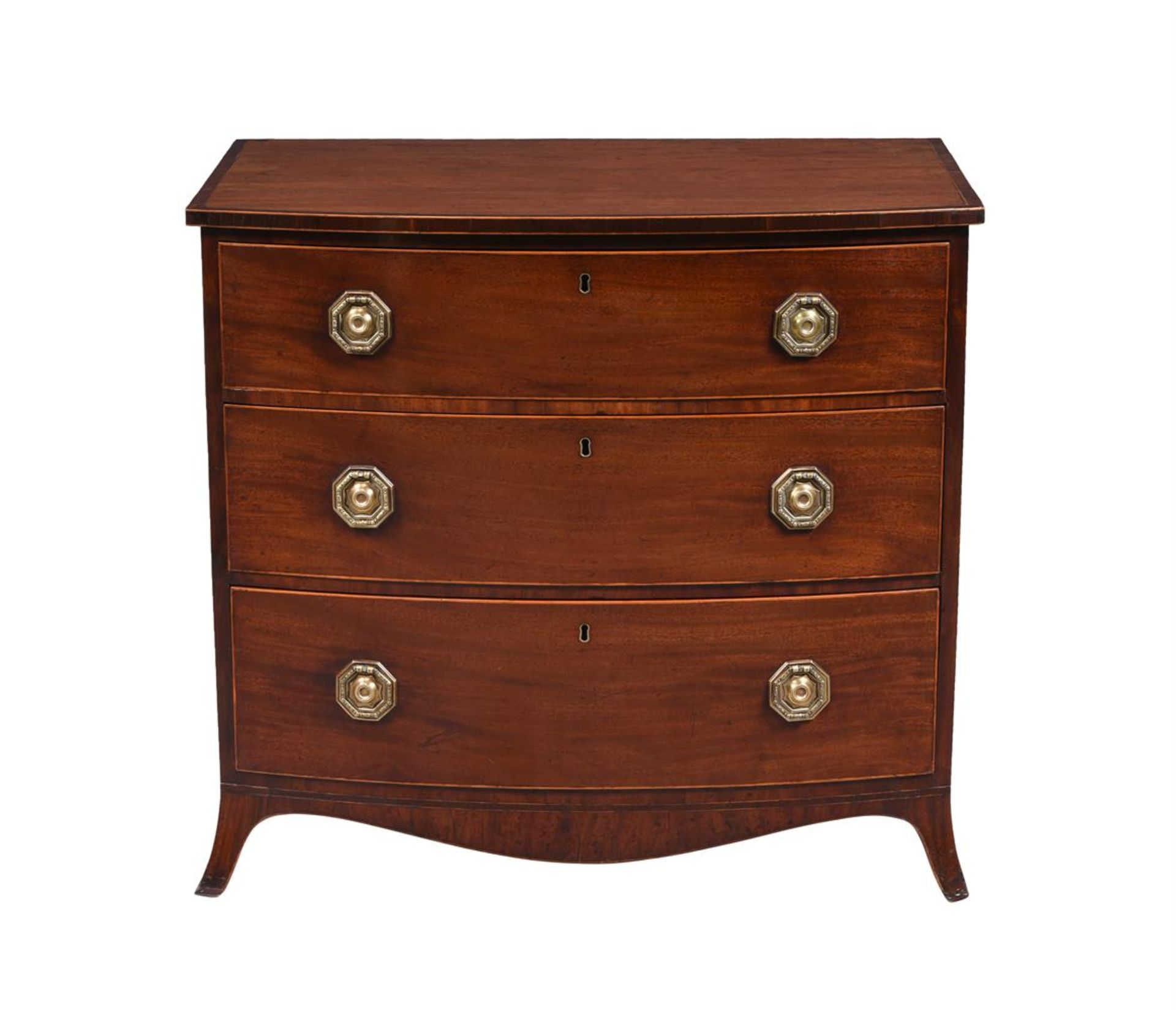 Y A GEORGE III MAHOGANY AND ROSEWOOD CROSSBANDED CHEST OF DRAWERS, LATE 18TH CENTURY