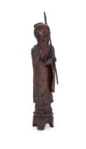 A LARGE CARVED WOOD FIGURE OF SHAOLOU