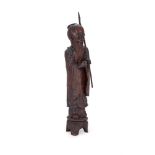 A LARGE CARVED WOOD FIGURE OF SHAOLOU