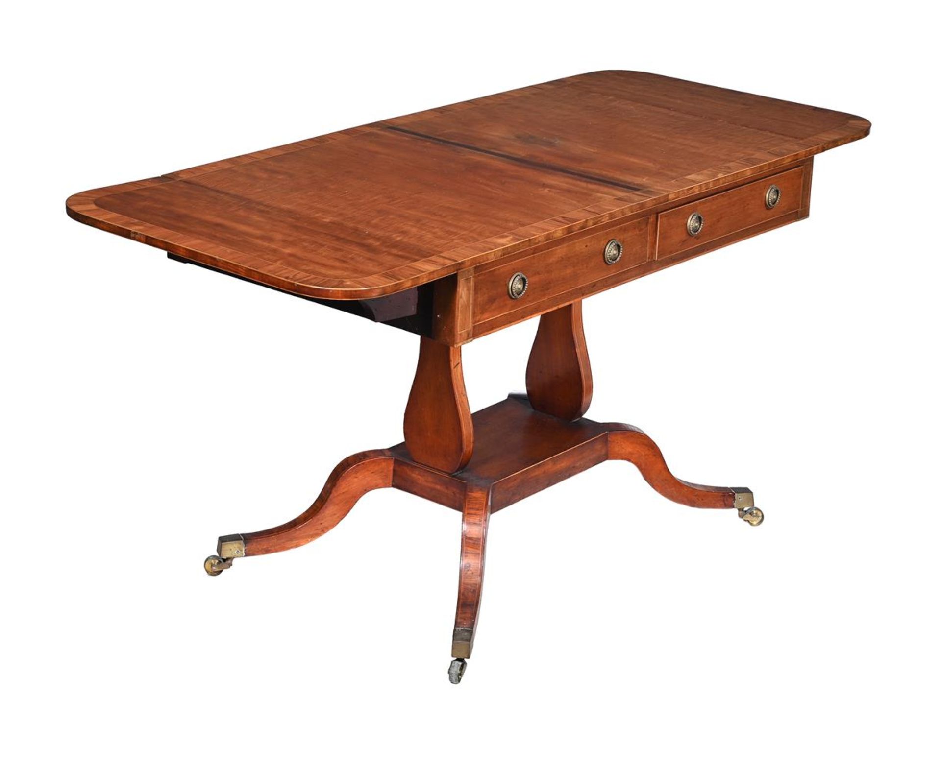 A GEORGE III MAHOGANY AND LINE INLAID SOFA TABLE