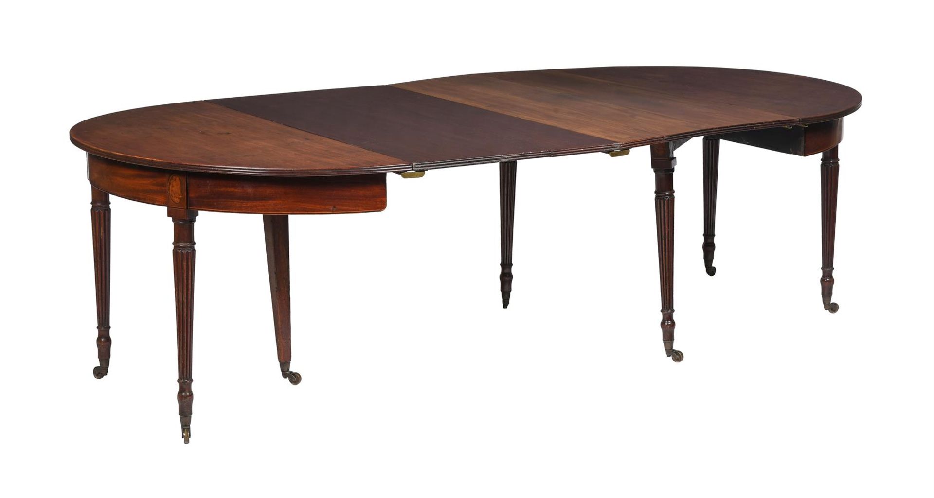 Y A GEORGE III MAHOGANY D-END EXTENDABLE DINING TABLE, CIRCA 1800