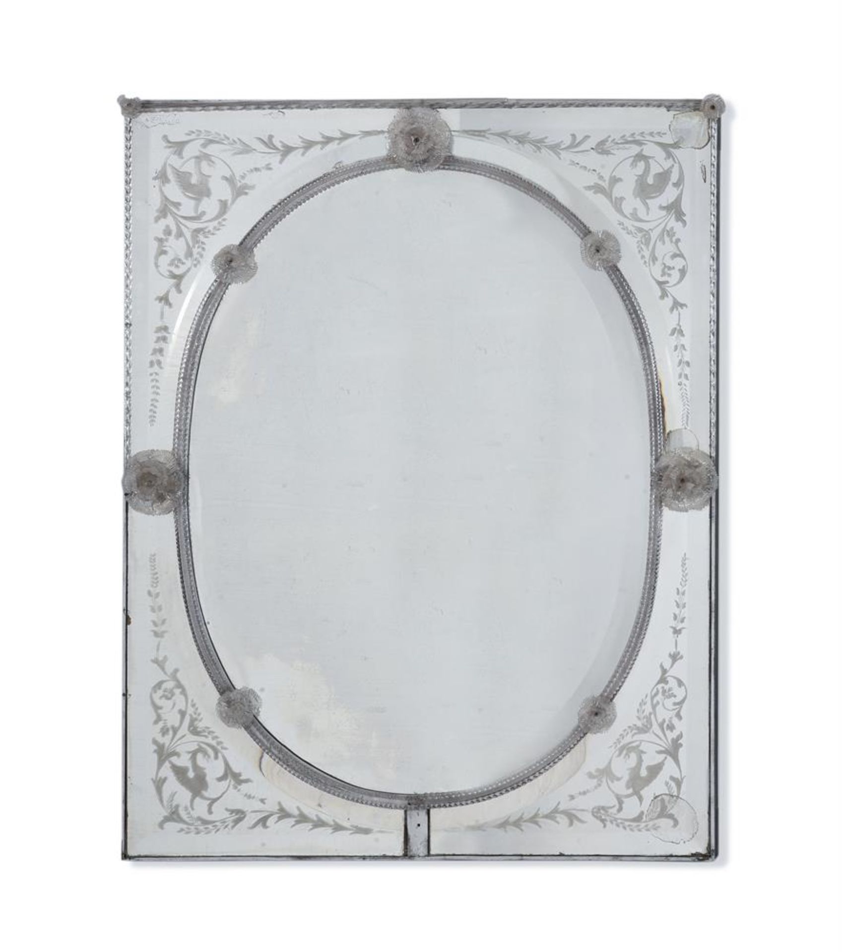 A LARGE VENETIAN ETCHED AND MOULDED GLASS MIRROR