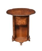 A BURR WALNUT OCCASIONAL BOOKCASE TABLE, FIRST HALF 20TH CENTURY