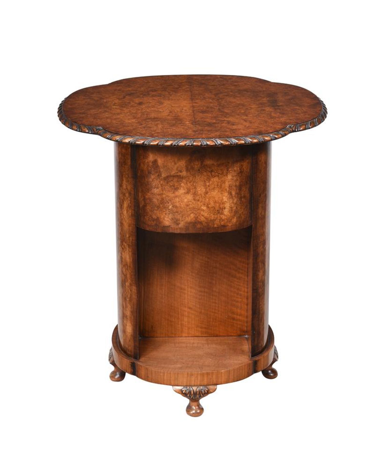 A BURR WALNUT OCCASIONAL BOOKCASE TABLE, FIRST HALF 20TH CENTURY