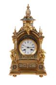 A FRENCH GILT METAL AND CHAMPLEVE ENAMEL MANTEL CLOCK, LATE 19TH CENTURY