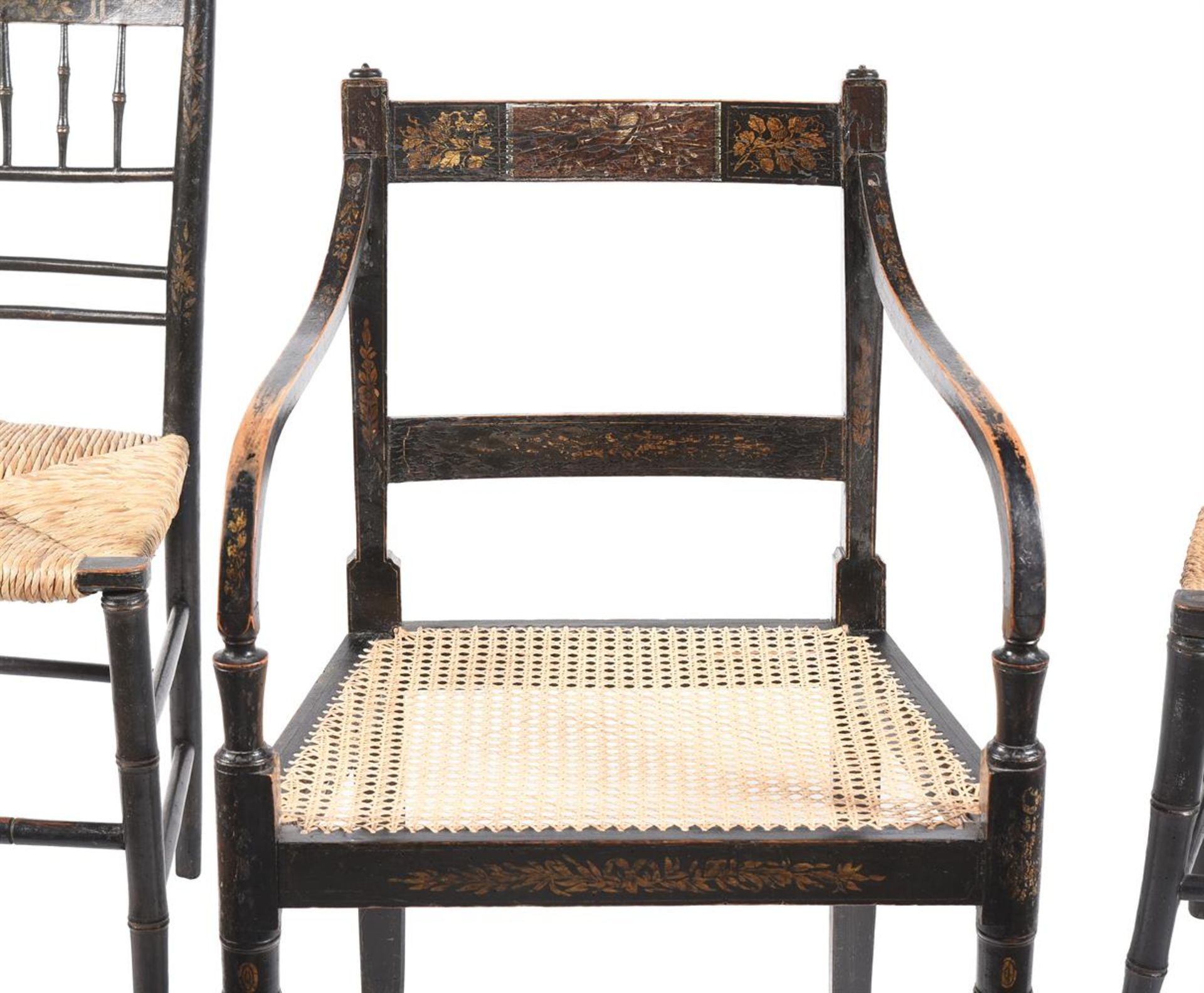 A REGENCY EBONISED, GILT AND PAINTED ARMCHAIR, CIRCA 1820 - Bild 2 aus 2