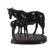 A RUSSIAN CAST IRON MODEL OF A MARE AND FOAL