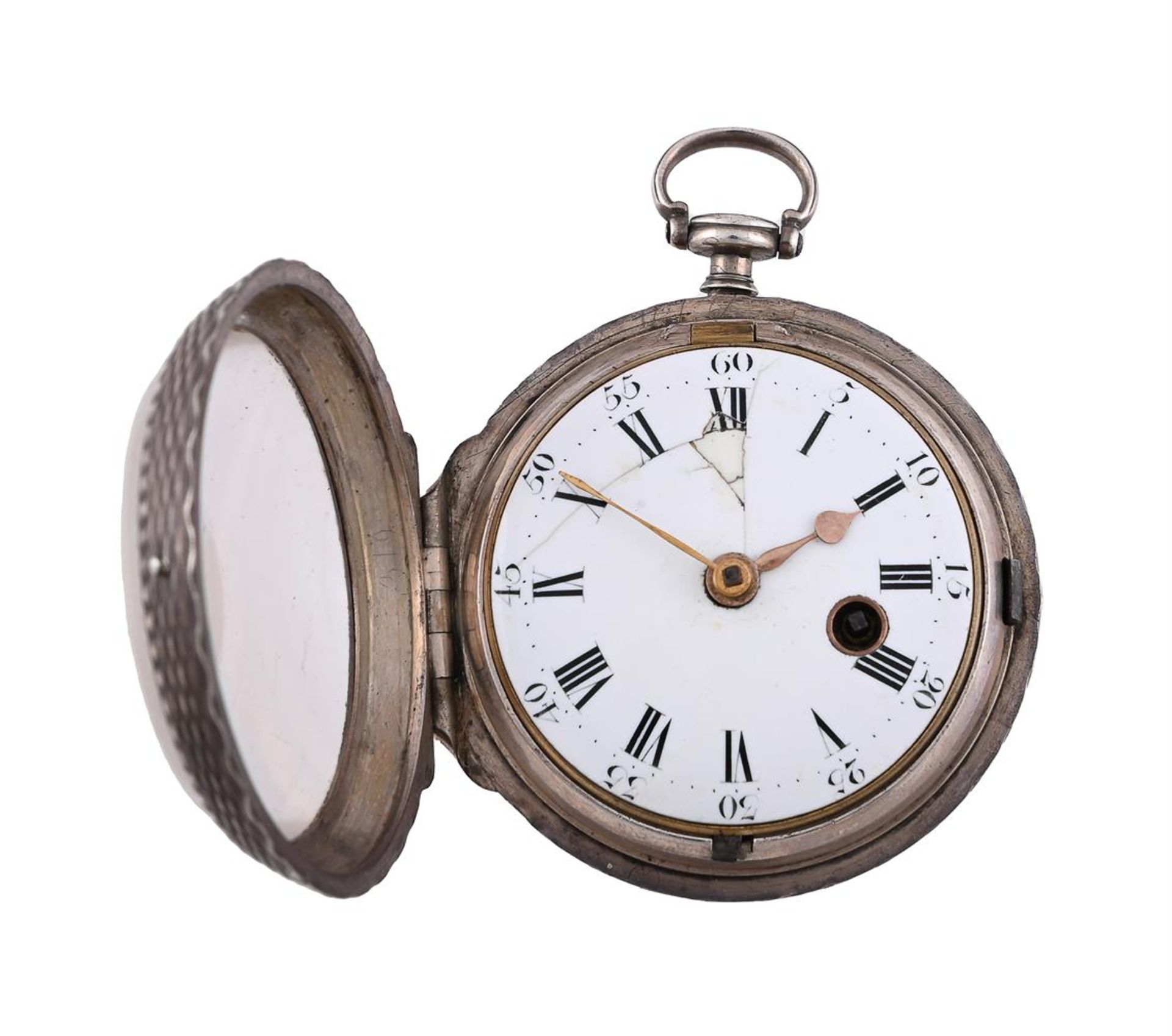 A GEORGE III SILVER CASED VERGE POCKET WATCH WITH ENGINE-TURNED DECORATION - Bild 2 aus 6