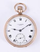 J. W. BENSON, A 9 CARAT GOLD KEYLESS WIND OPEN FACE POCKET WATCH