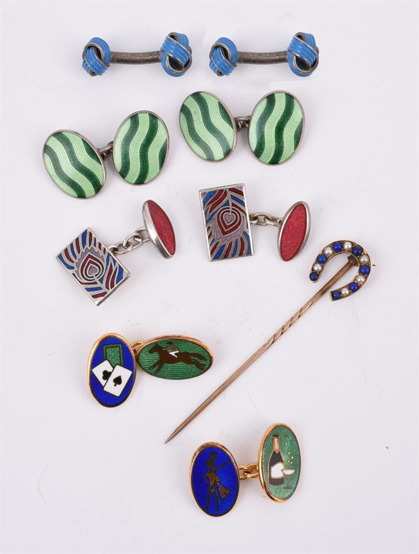 FOUR PAIRS OF ENAMELLED CUFFLINKS