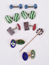 FOUR PAIRS OF ENAMELLED CUFFLINKS