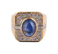 A SAPPHIRE AND DIAMOND PANEL DRESS RING