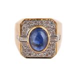 A SAPPHIRE AND DIAMOND PANEL DRESS RING