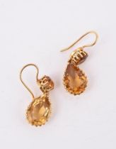 A PAIR OF LATE VICTORIAN CITRINE EARRINGS, CIRCA 1890