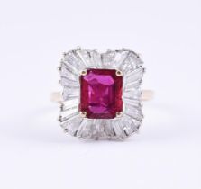 A RUBY AND DIAMOND CLUSTER RING