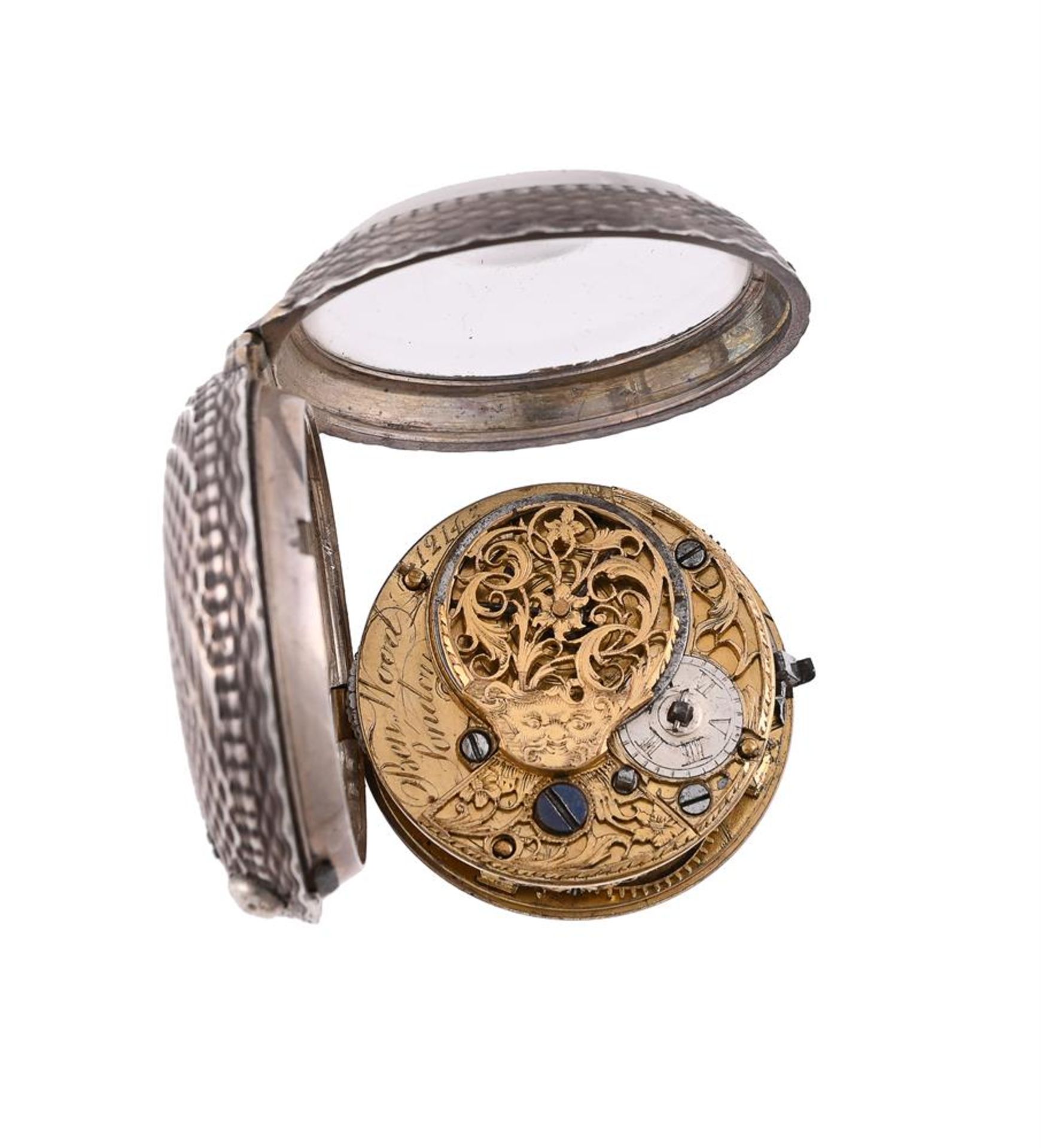 A GEORGE III SILVER CASED VERGE POCKET WATCH WITH ENGINE-TURNED DECORATION - Image 3 of 6