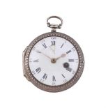 A GEORGE III SILVER CASED VERGE POCKET WATCH WITH ENGINE-TURNED DECORATION