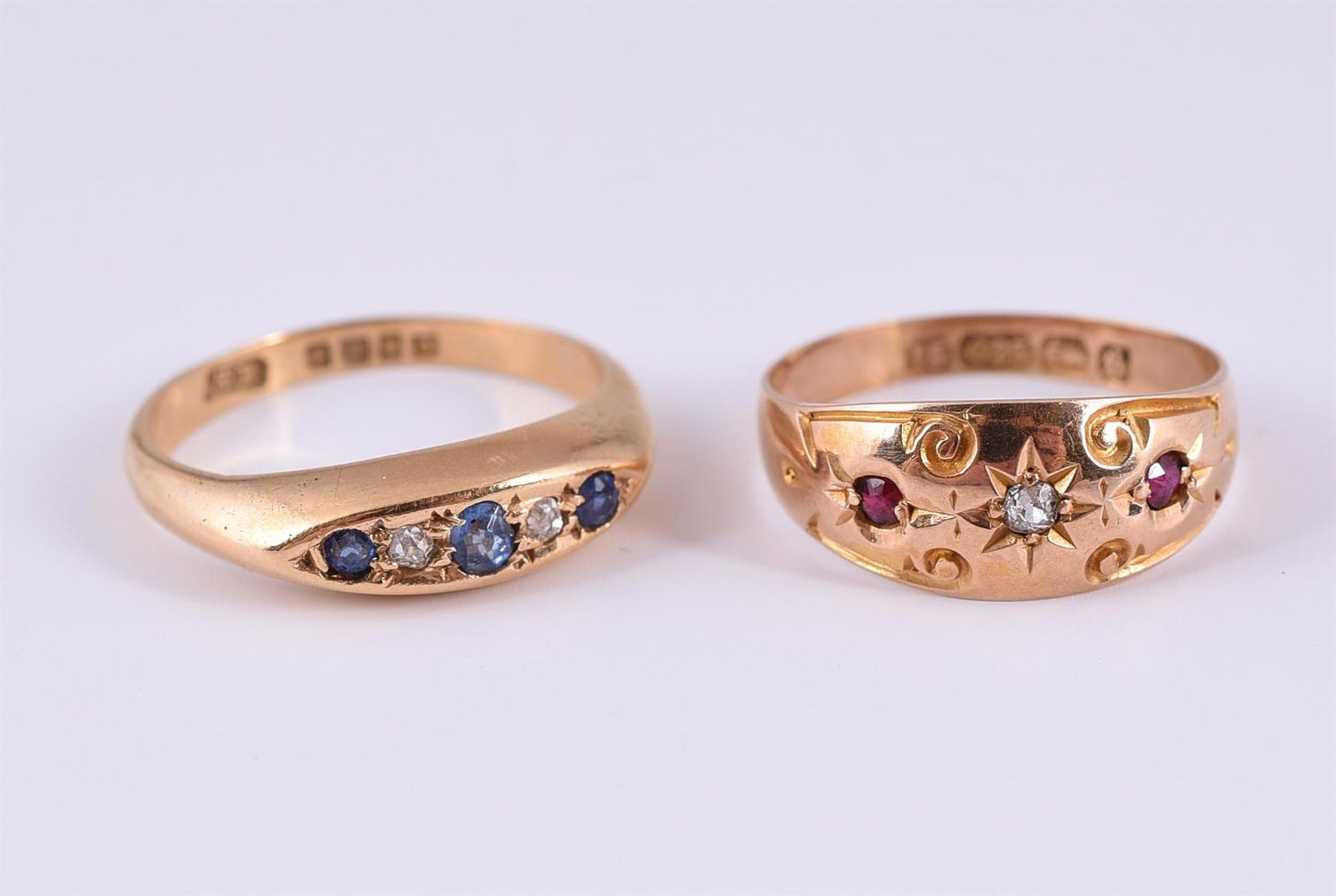 TWO ANTIQUE GEM SET GOLD RINGS