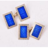 CROPP & FARR, A PAIR OF 9 CARAT GOLD, BLUE AND WHITE ENAMEL CUFFLINKS, LONDON 1950