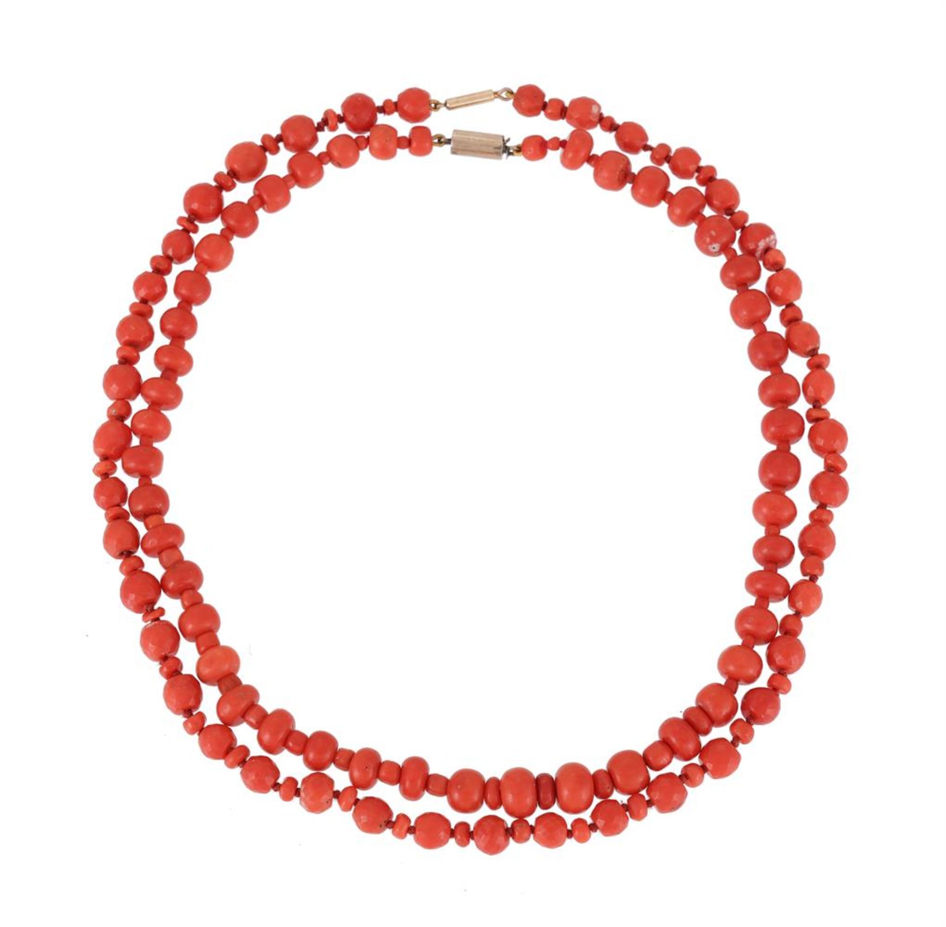 Y TWO CORAL BEAD NECKLACES