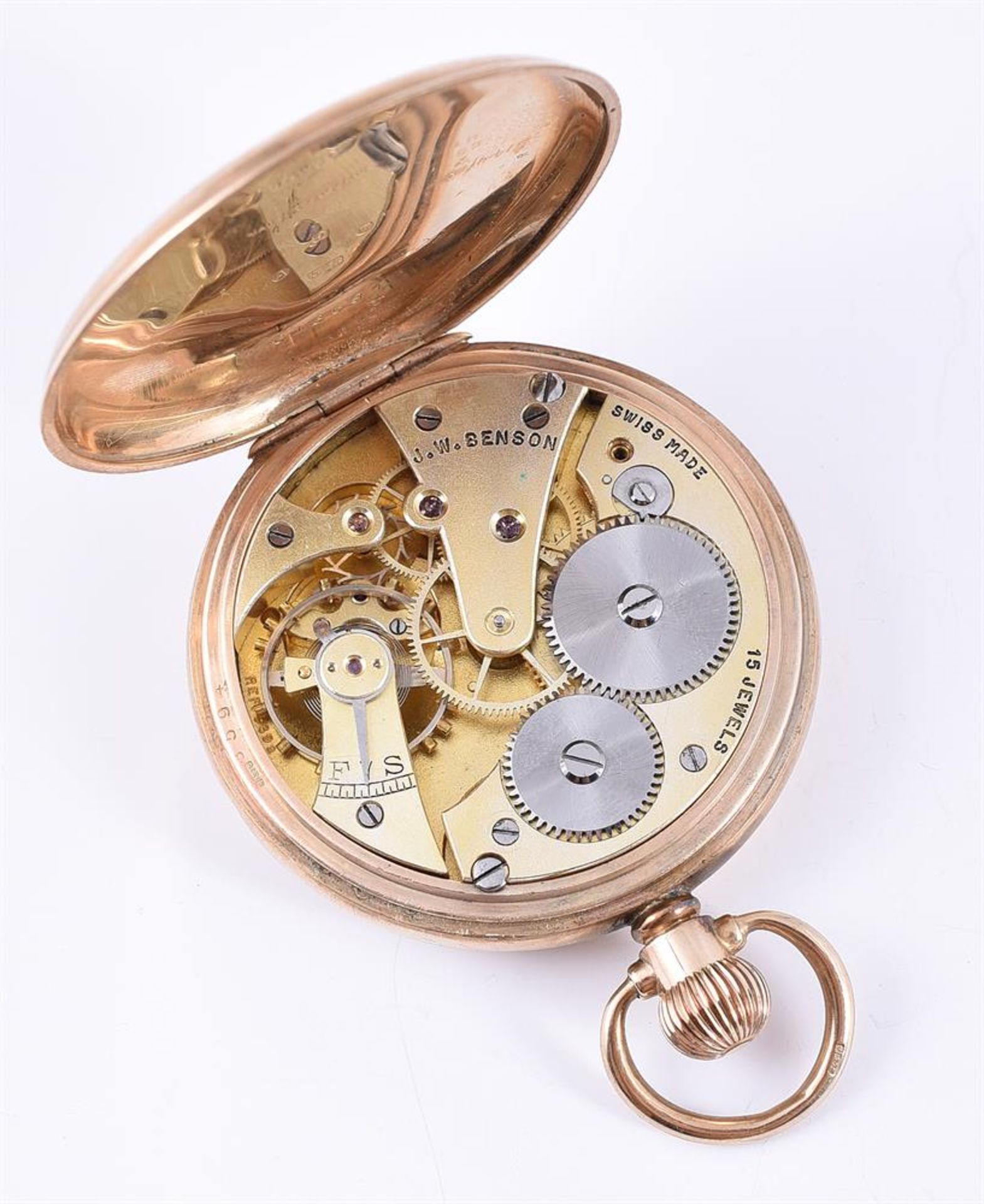 J. W. BENSON, A 9 CARAT GOLD KEYLESS WIND OPEN FACE POCKET WATCH - Bild 2 aus 2