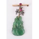 A JADEITE JADE, RUBY AND DIAMOND PENDANT/BROOCH