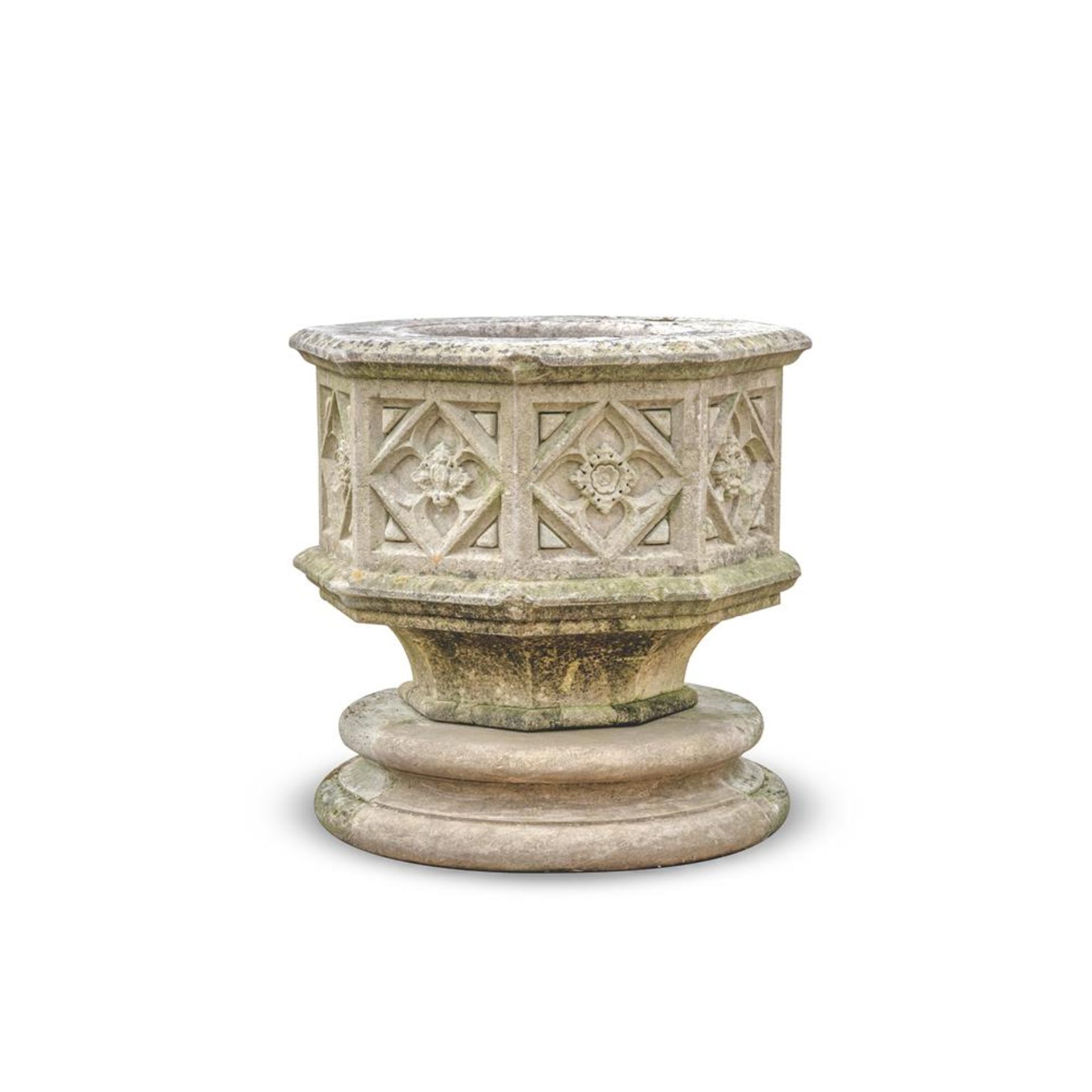 A CARVED STONE GOTHIC PLANTER, LATE 19TH CENTURY