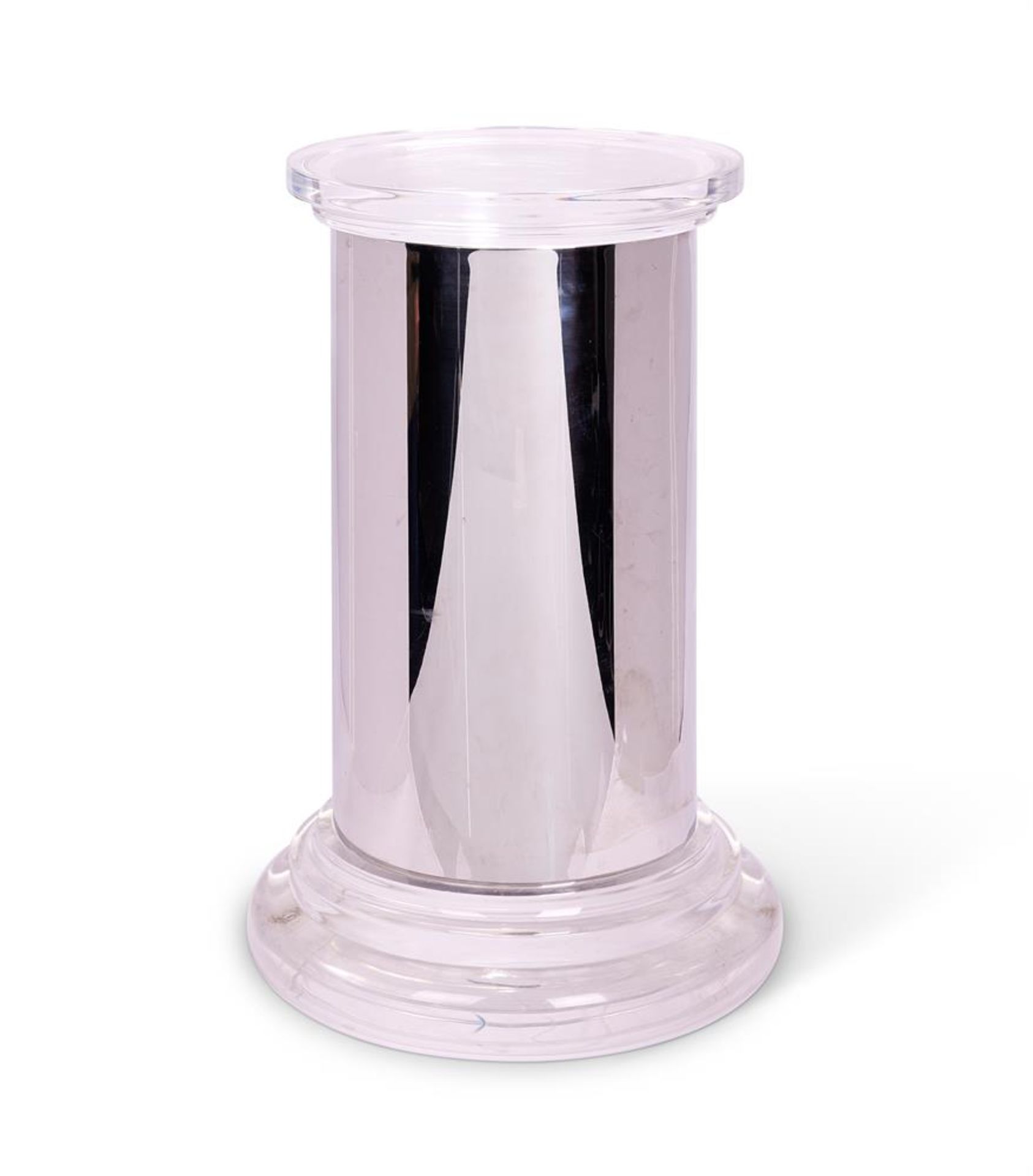 A LUCITE AND STEEL WRAPPED PEDESTAL, CIRCA 1970