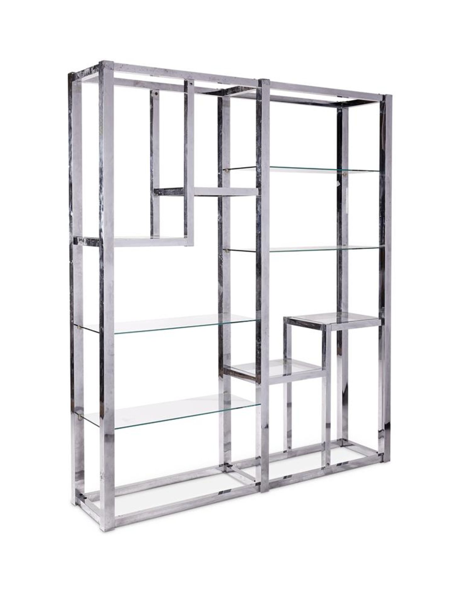 AN AMERICAN STEEL AND CHROME FRAMED ETAGERE, CIRCA 1970
