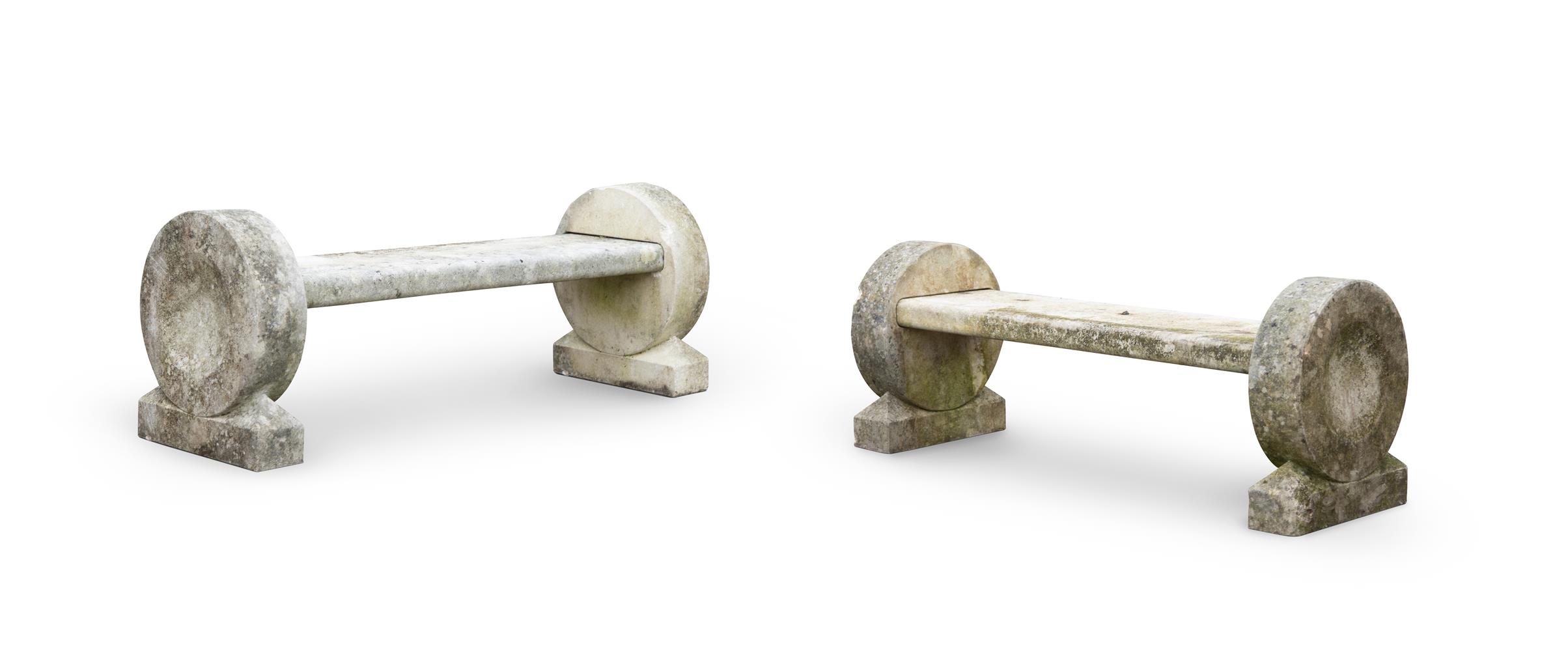 A PAIR OF LIMESTONE BENCHES, LATE 20TH CENTURY