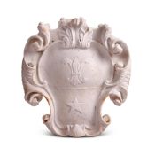 A CARVED WHITE MARBLE CARTOUCHE OR SHIELD, POSSIBLY FRENCH, MID 18TH CENTURY