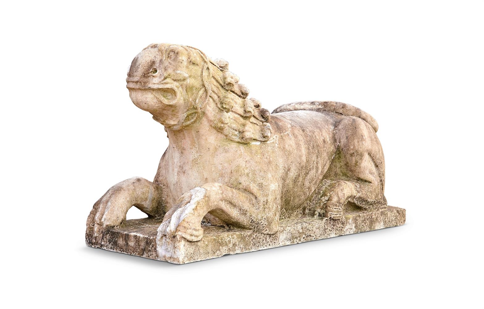 A PAIR OF ITALIAN WHITE MARBLE LIONS IN THE RENAISSANCE STYLE, 18TH CENTURY - Image 2 of 3