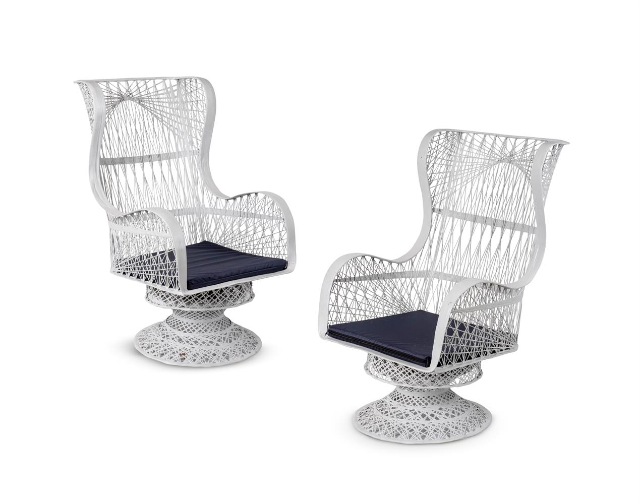 A PAIR OF WHITE PAINTED SPUN ALUMINIUM ARMCHAIRS, 1960s