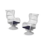 A PAIR OF WHITE PAINTED SPUN ALUMINIUM ARMCHAIRS, 1960s