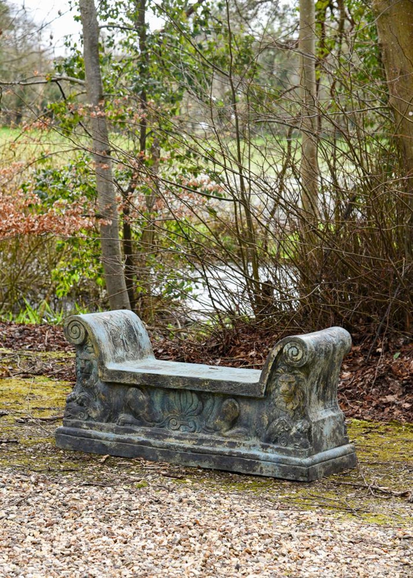 AFTER THE ITALIAN ANTIQUE, A VERDIGRIS PATINATED BRONZE BENCH LATE 20TH CENTURY