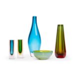 A GROUP OF FIVE MURANO GLASS VASES AND BOWLS, 20TH CENTURY