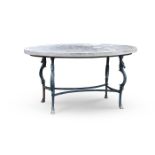 A PATINATED STEEL CENTRE TABLE IN THE MANNER OF MAISON JANSEN, 20TH CENTURY