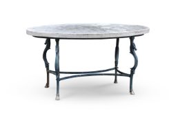 A PATINATED STEEL CENTRE TABLE IN THE MANNER OF MAISON JANSEN, 20TH CENTURY
