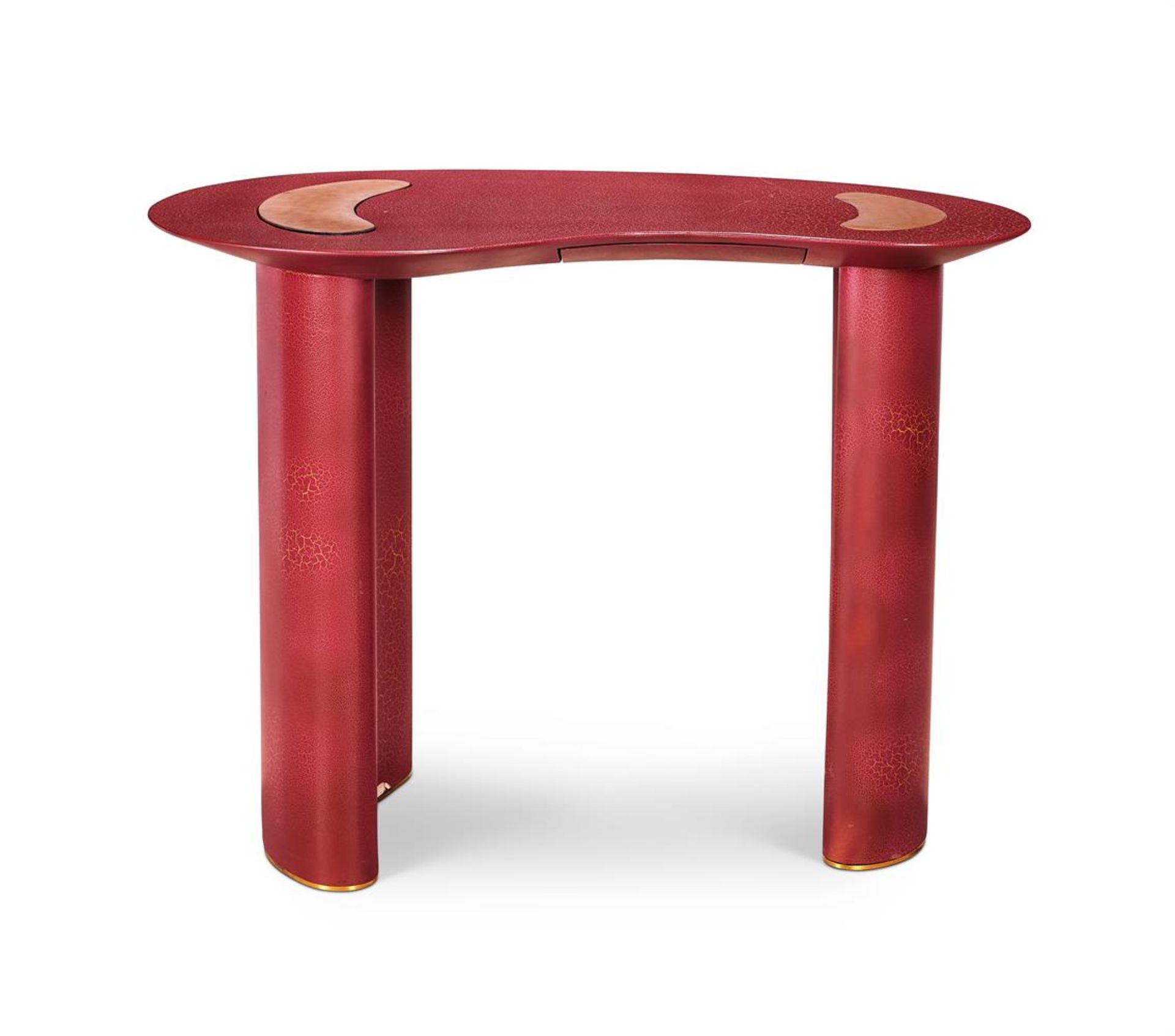 A UNIQUE BURGUNDY 'CRACKLE' LACQUERED DRESSING TABLE BY KEN BOLAN