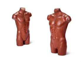 A PAIR OF FAUX LEATHER MALE TORSO MANNEQUINS, LATE 20TH CENTURY