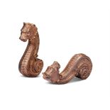 A PAIR OF CAST IRON SERPENTINE LION DOOR STOPS, 19TH CENTURY