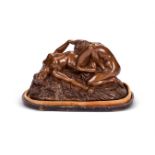 AFTER JOSEPH LAMBEAUX; A BRONZE FIGURE GROUP/PAPERWEIGHT 'SAPPHIC LOVERS'