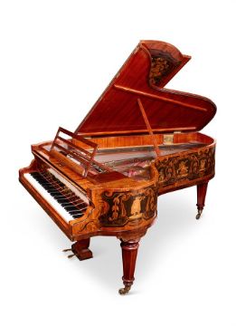 A RUSSIAN ROSEWOOD, GONCALO ALVES, TULIPWOOD AND MARQUETRY GRAND PIANO, THIRD QUARTER 19TH CENTURY