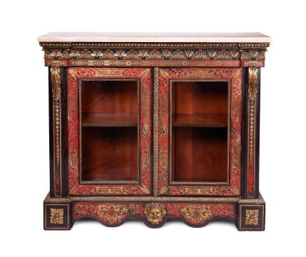 A NAPOLEON III EBONISED, ORMOLU MOUNTED, TORTOISESHELL AND BRASS MARQUETRY SIDE CABINET