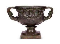 AFTER THE ANTIQUE, AN IMPRESSIVE PATINATED CAST IRON WARWICK VASE, MID 19TH CENTURY