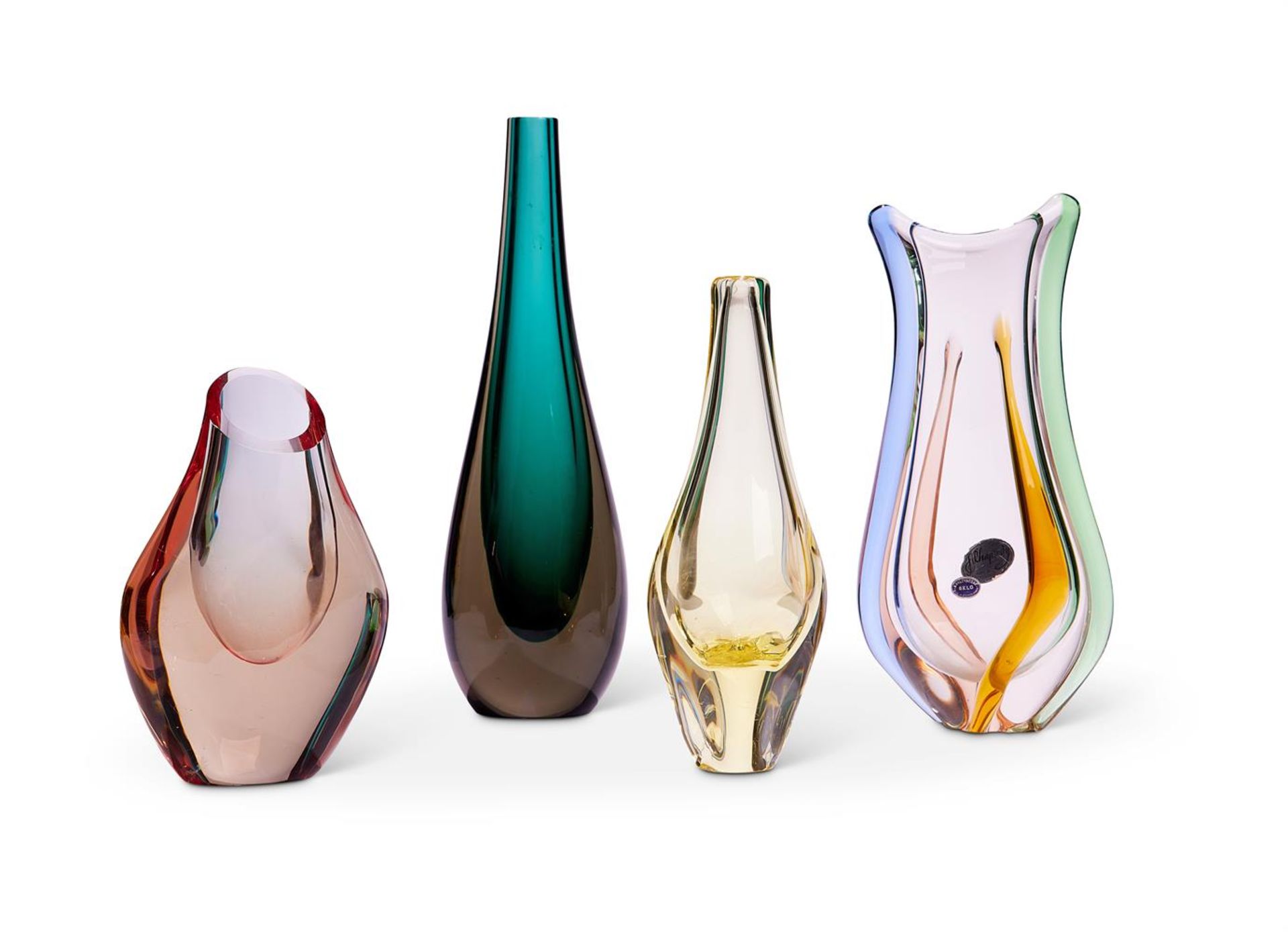 A GROUP OF FOUR HEAVY ART GLASS VASES, 20TH CENTURY