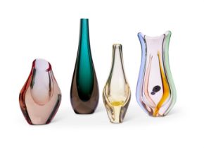 A GROUP OF FOUR HEAVY ART GLASS VASES, 20TH CENTURY